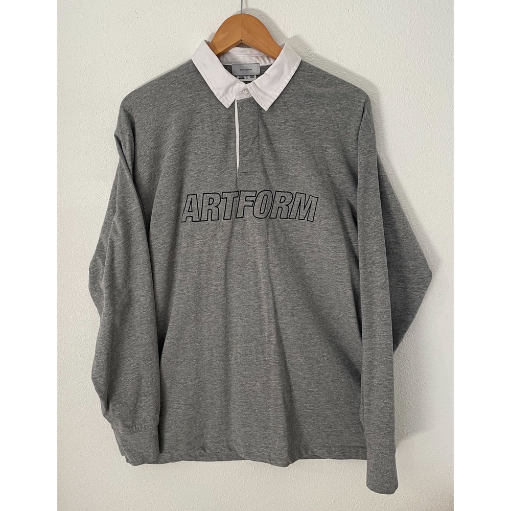 Artform Polo Sweater. Size Large. Heather Grey + White Collar.